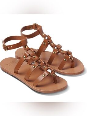 Women's Brown Leather Gladiator Sandals beek crane studded sz 6